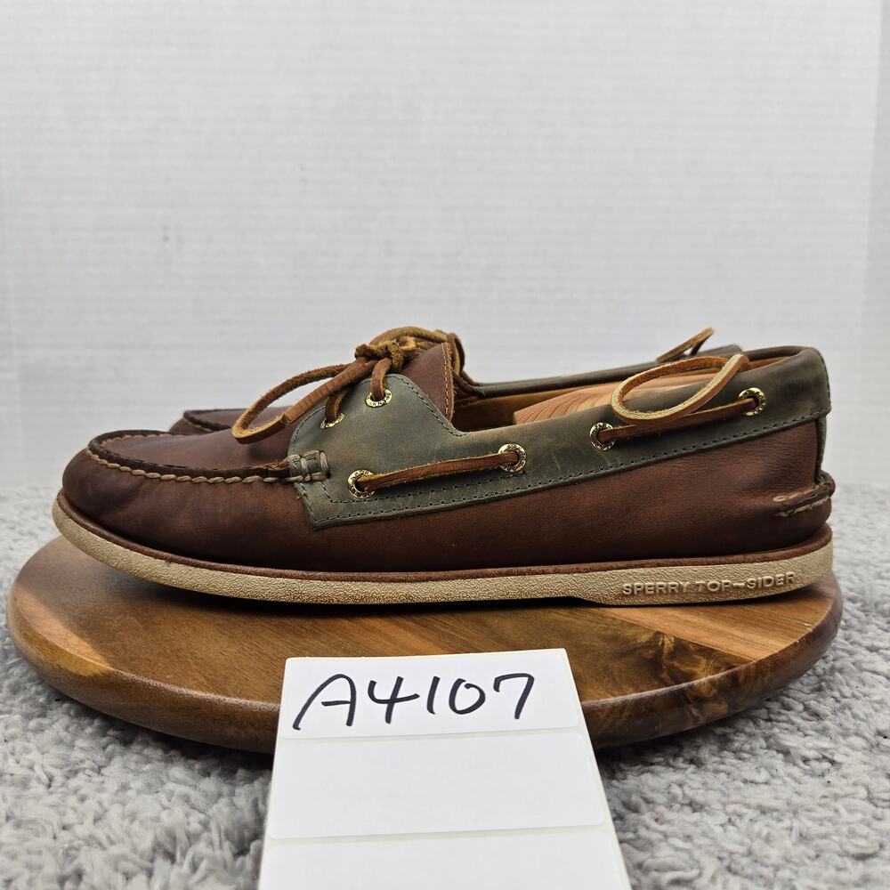 Sperry Gold Cup Mens 11M Authentic Original 2-Eye Brown Green Two Tone Boat Shoe